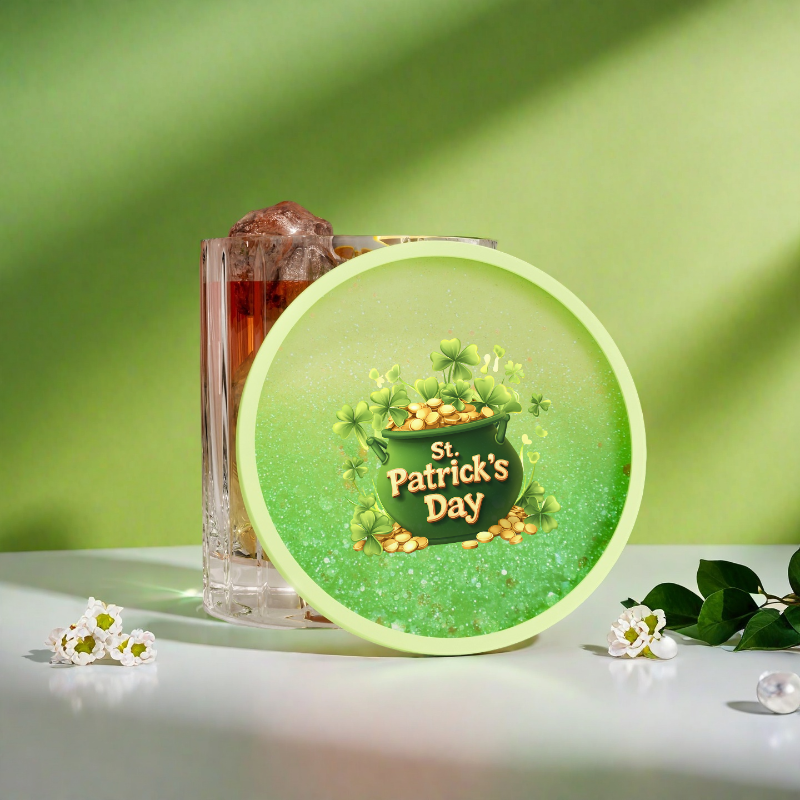 Carnival&St. Patrick's Day Limited Edition, customizable round acrylic quicksand cup matt -100% personalized design, printed carnival painted mask or St. Patrick's Day clover and elf pattern - anti sl