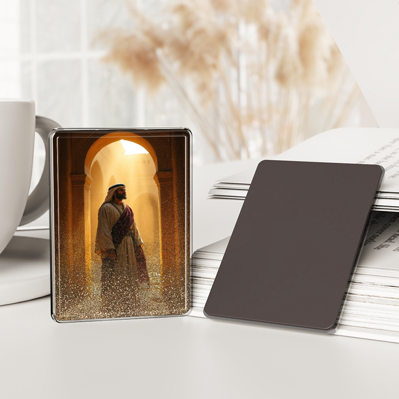 Holy Praise Limited Edition, customizable rectangular quicksand rectangle fridge magnet  - can print scriptures/icons/religious symbols, flowing light slowly like grace - suitable for pilgrimage comme