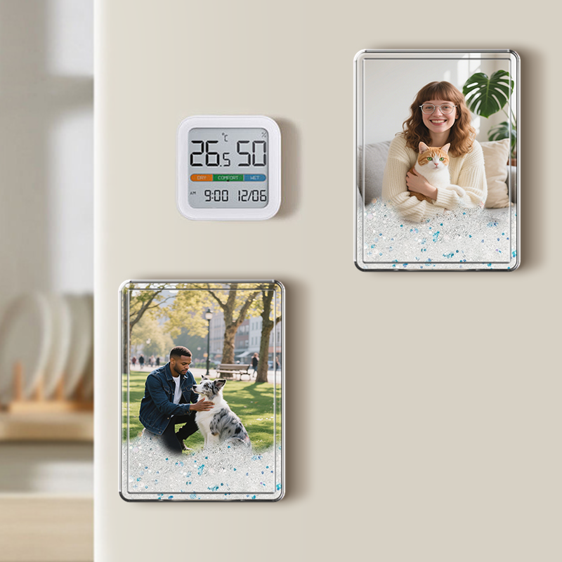 Customized rectangular quicksand rectangle fridge magnet exclusively for pets - can print warm photos/paw prints of you and your cute pets - dynamic quicksand records dynamic moments, creating a uniqu