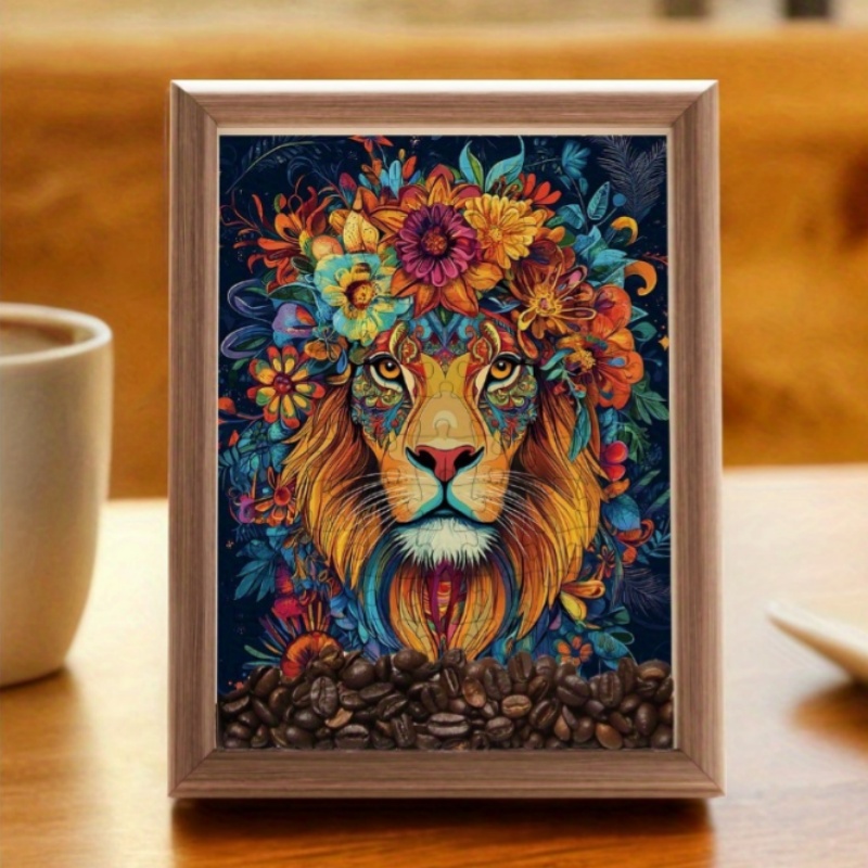 Flower lion-  DIY Gift for Art -,Pallette Puzzle 6.8*8.8