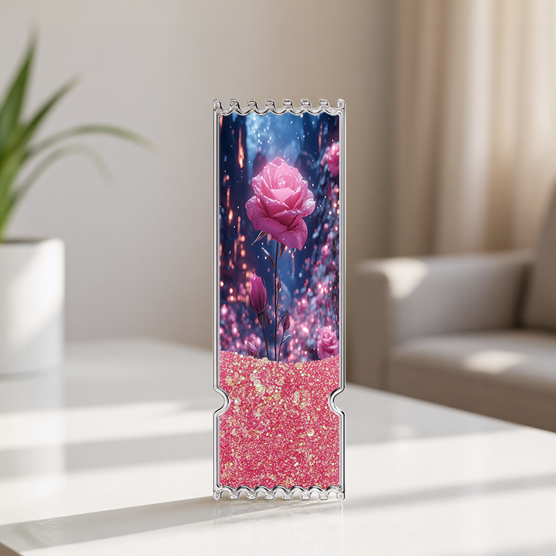Flower Sea Roaming customizable pink quicksand ticket stub. Choose floral, field, or petal rain prints. Soft pink sand flows like falling petals. Seals spring romance in flowing light. A dreamy collec