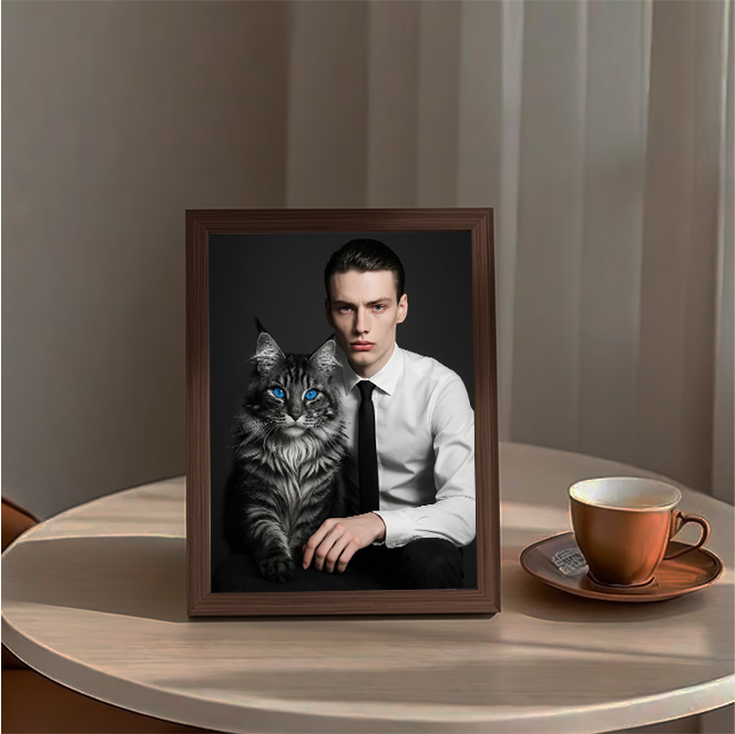 Maine Coon&Man-Add-Loved-one to photo, Customize LED Illuminated Paintings Light