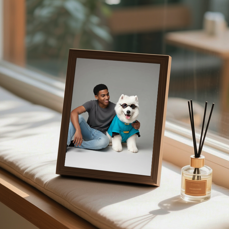  Samoyed wearing glasses&Boy-Add-Loved-one to photo, Customize LED Illuminated Paintings Light