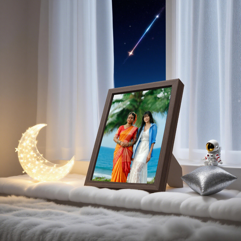 Turn Any Two Photos Into One—Then Frame It in Our Glowing Mirror Art!