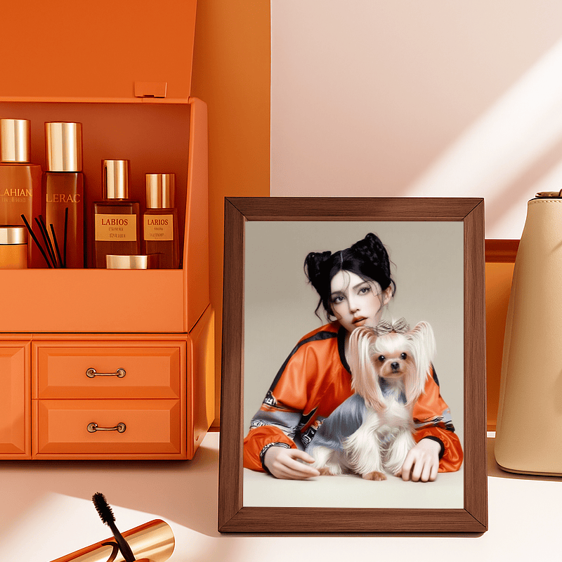 Yorkie & Girl -Add-Loved-one to photo, Customize LED Illuminated Paintings Light